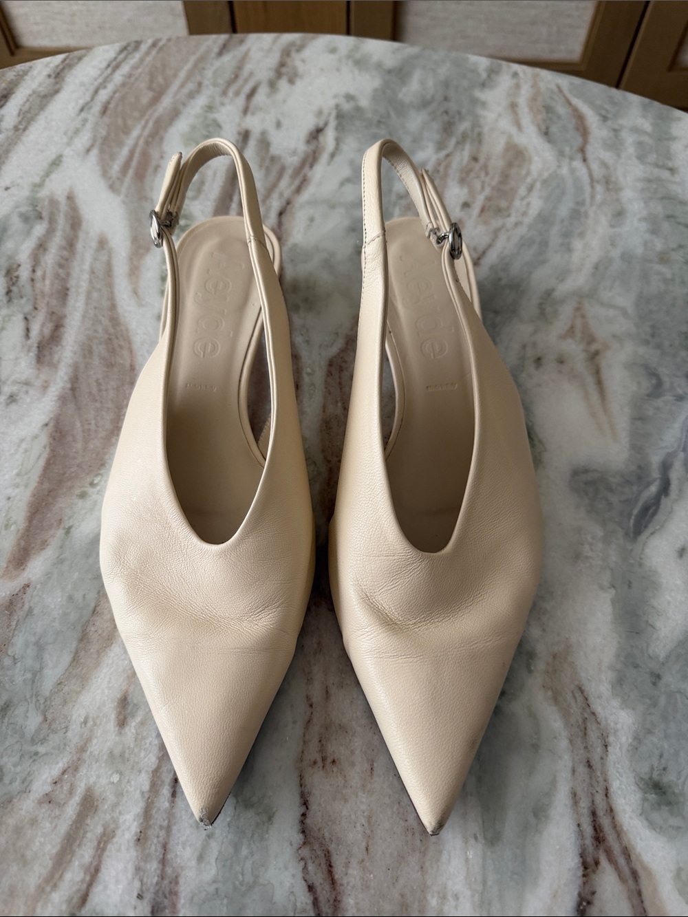 Aeyde Cream Pointed-Toe Slingback Flats